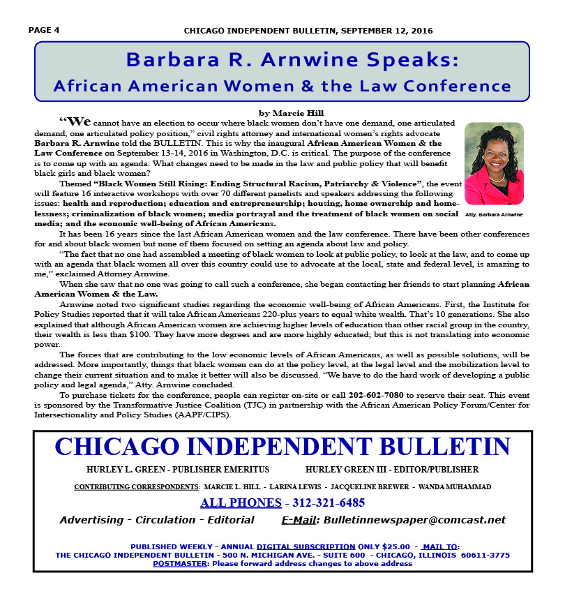 Barbara Arnwine - Chicago Independent Bulletin newspaper